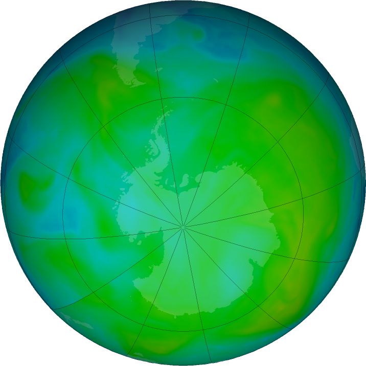 Antarctic ozone map for 20 December 2016